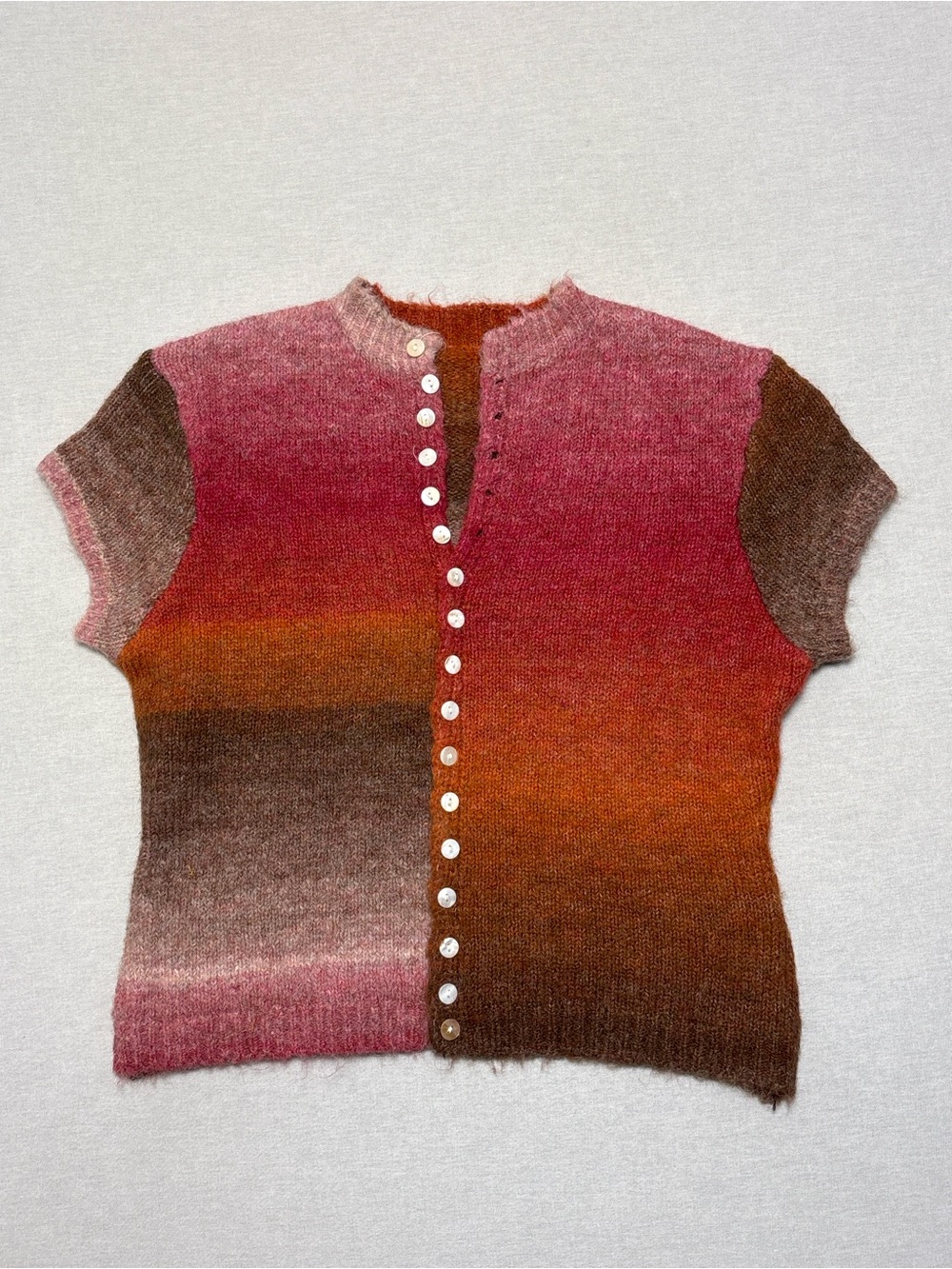 SHEIN Ombre Button-Front Short Sleeve Cardigan in Pink, Orange & Brown